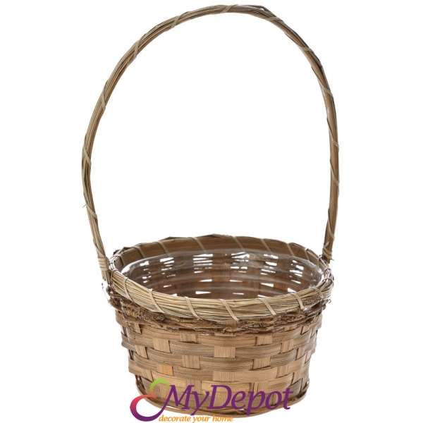 Плетена бамбукова кошница с дръжка, кафе, Ф19х11/32 см