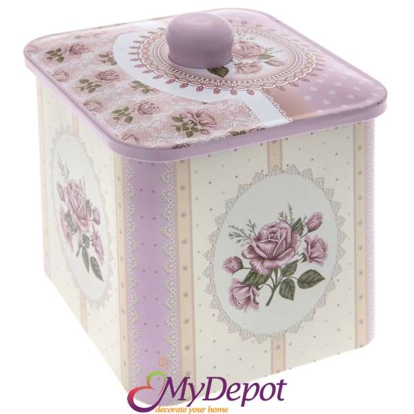 Метална розова кутия с роза, 12х12х15 см
