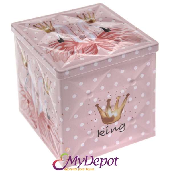 Метална кутия розова, KING, 9х9х9 см