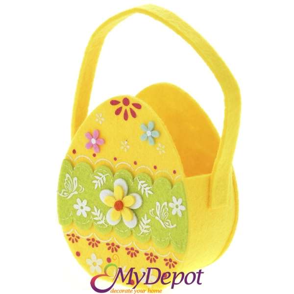 Великденска кошница от филц, жълта, 10х6х12+6 см