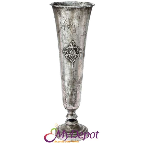 Метална ваза , състарено сребро, 15х15х48 см