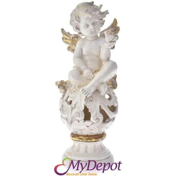Фигурка ангел с LED, крем и злато, 15х17х42 см