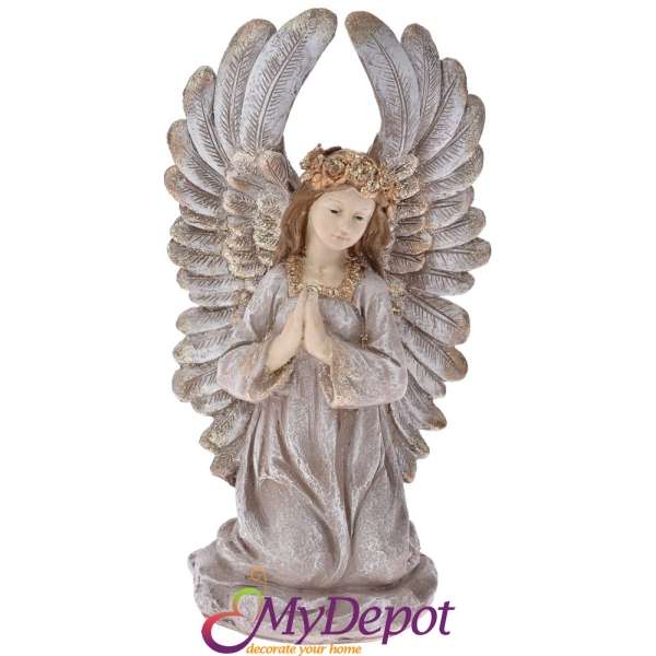 Фигурка ангел, сив, 18х16х31 см