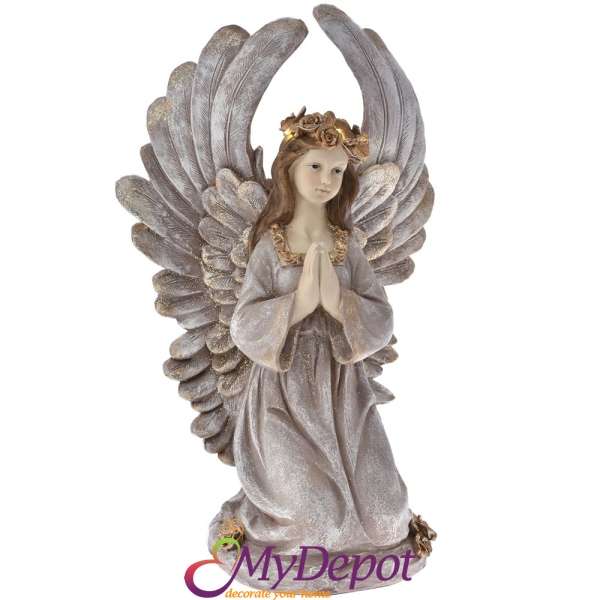 Фигурка ангел с LED, сив, 26х19х40 см