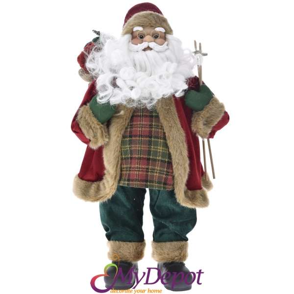 Дядо Коледа с кожух от червено кадифе, 80 см