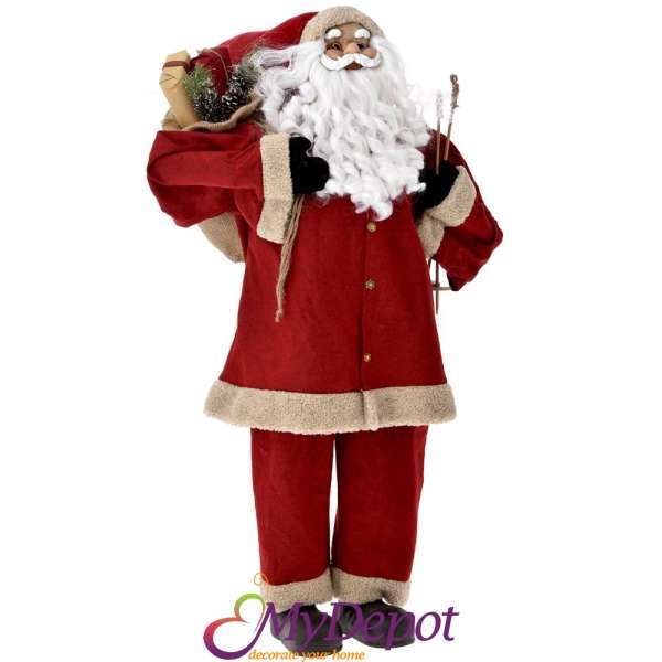 Дядо Коледа с червен пухкав кожух , 120 см