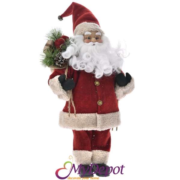 Дядо Коледа с червен пухкав кожух , 80 см