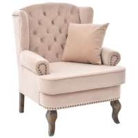 Фотьойл с дървени крака и капси, крем, 80х85х98 см