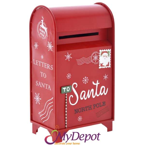 Метална пощенска кутия LETTERS TO SANTA, червена, 35х22х62 см