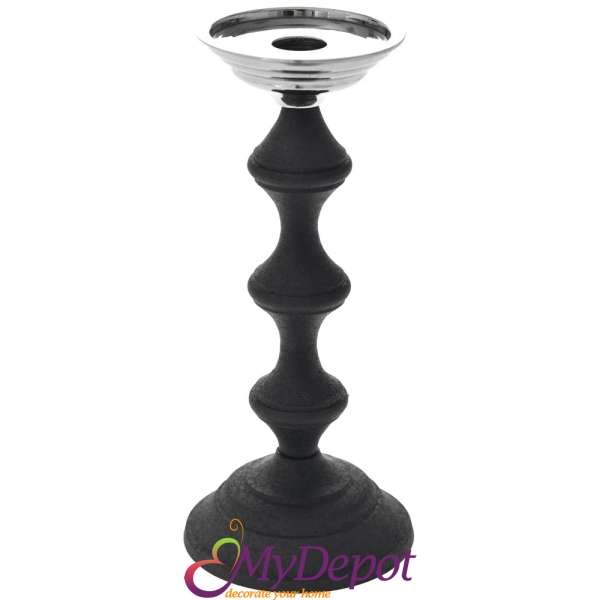Черен свещник, инокс, 22х50 см