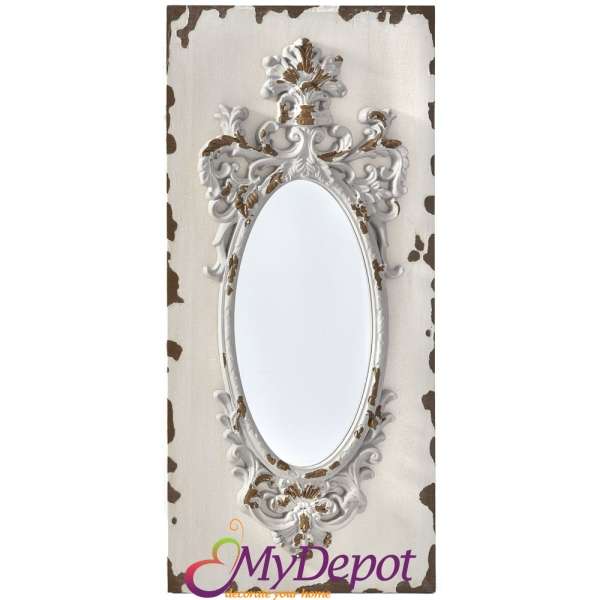 Огледало с антична дървена рамка, бяло, 60х118 см