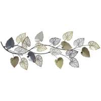 Метална стенна декорация, листа, сиво/крем