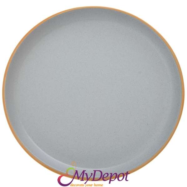 Кремична чиния сива с оранжев кант, Ф 27 см