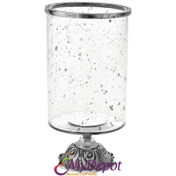 Стъклен свещник с метална основа и кант, Ф 17х34 см