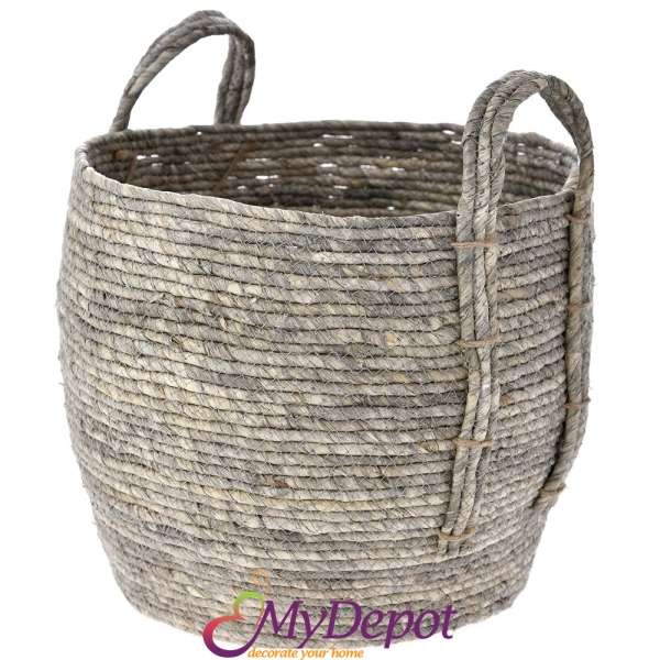 Плетена кошница от морска трева, сива, 33х30 см