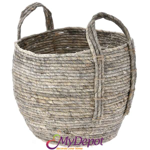 Плетена кошница от морска трева, сива, 27х28 см