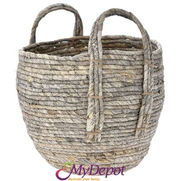 Плетена кошница от морска трева, сива, 27х28 см