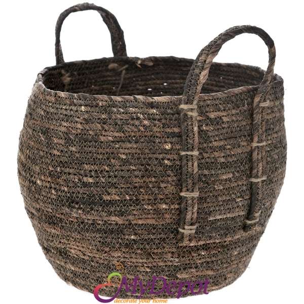 Плетена кошница от морска трева, кафе, 33х30 см