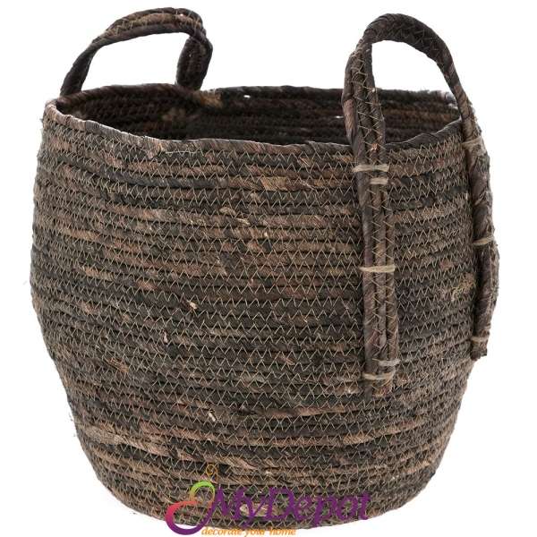 Плетена кошница от морска трева, кафе, 28х27 см