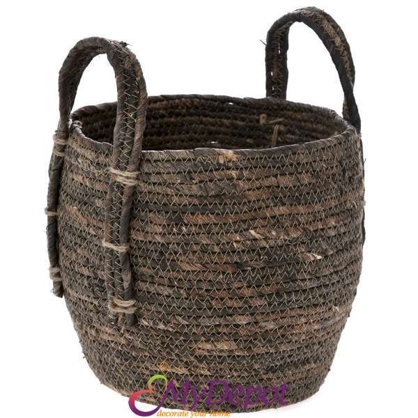 Плетена кошница от морска трева, кафе, 23х24 см