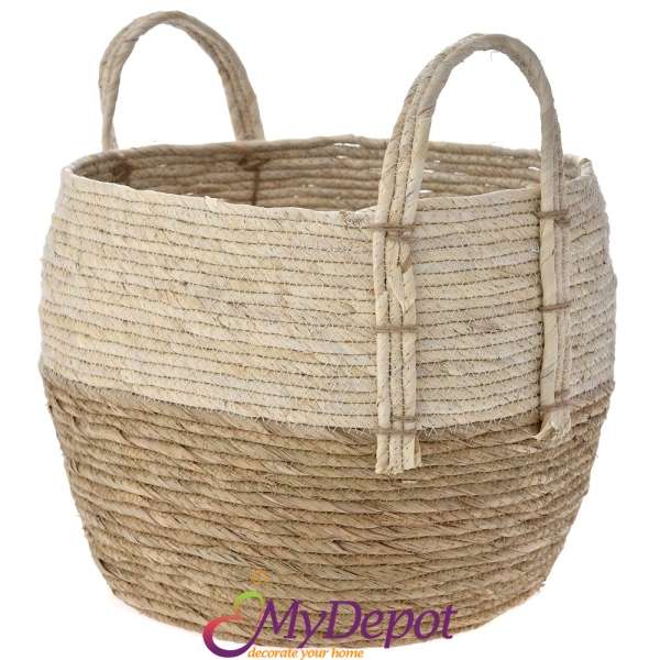 Плетена кошница от морска трева, беж, 33х30 см