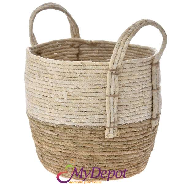 Плетена кошница от морска трева, беж, 28х27 см