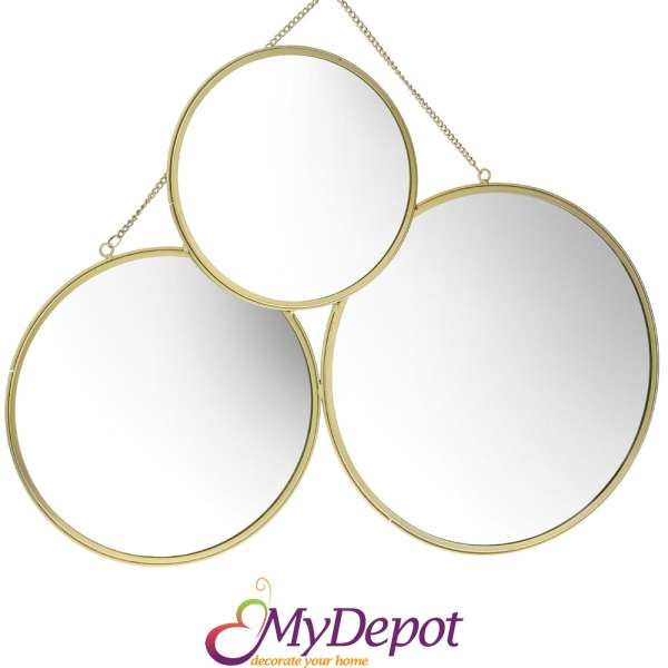 Огледало тройка с метален кант, злато, 69х50 см