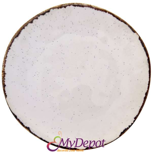 Керамична чиния, крем с точки, Ф 26 см