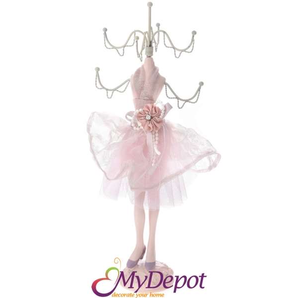 Стойка за бижута , манекен,  розова рокля, 32 см