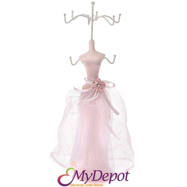 Стойка за бижута , манекен,  розова рокля, 36 см