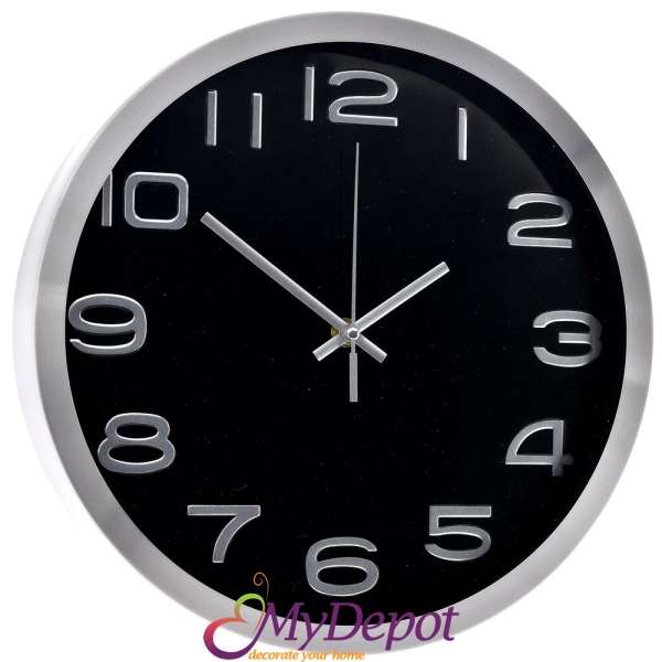 Алуминиев часовник, черен, Ф 30 см