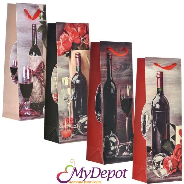 Подаръчна торбичка за вино, 4 модела, 12х9х36 см