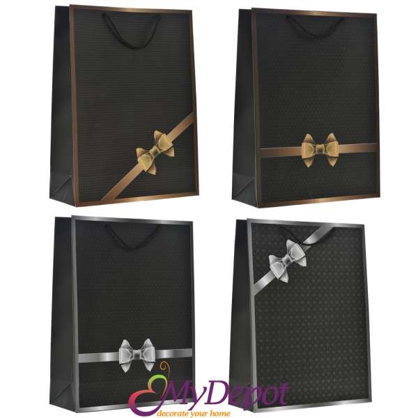 Подаръчна торбичка черна, сива / златна панделка, 4 модела, 31х12х41 см