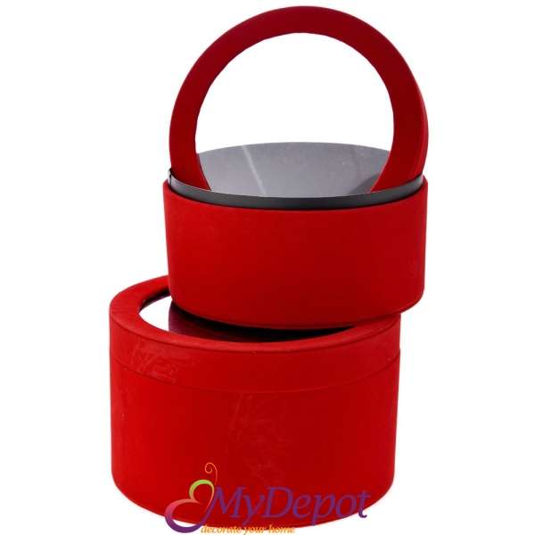 Комплект кадифени кутии с прозрачен капак, червени, Ф22х13/24х15 см