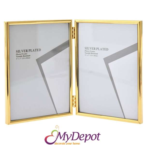 Метална рамка за две снимки, злато, 2 Х 13х18 см