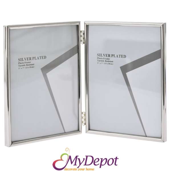 Метална рамка за две снимки, сребро, 2 Х 13х18 см