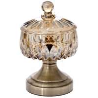 Стъклена захарница с метално столче, старо злато, Ф14х22 см