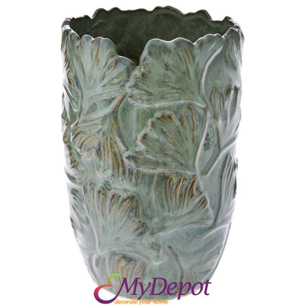 Керамична ваза, зелена, Ф 17х26,5 см