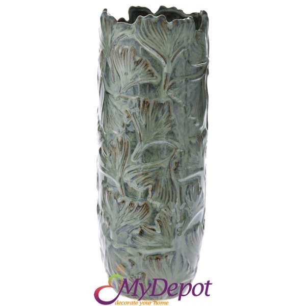 Керамична ваза, зелена, Ф 16х40,5 см