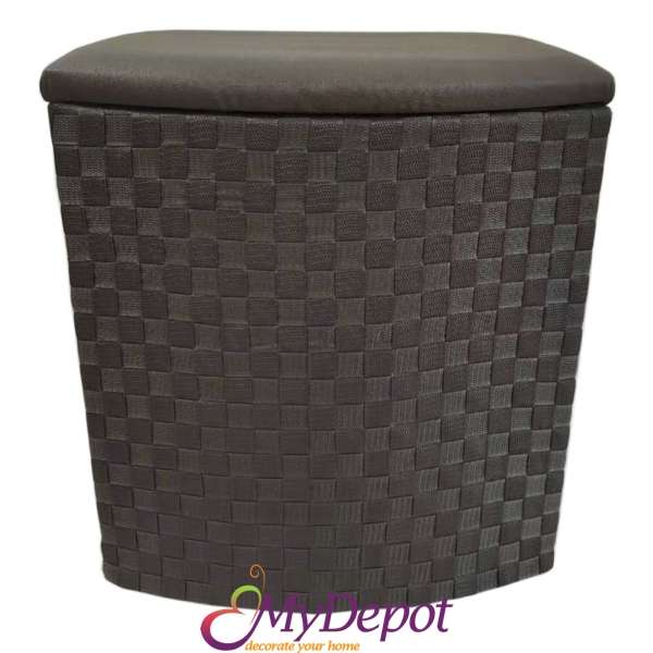 Кош за пране пластик с капак - седалка, тъмно кафяв, 48х36х55 см