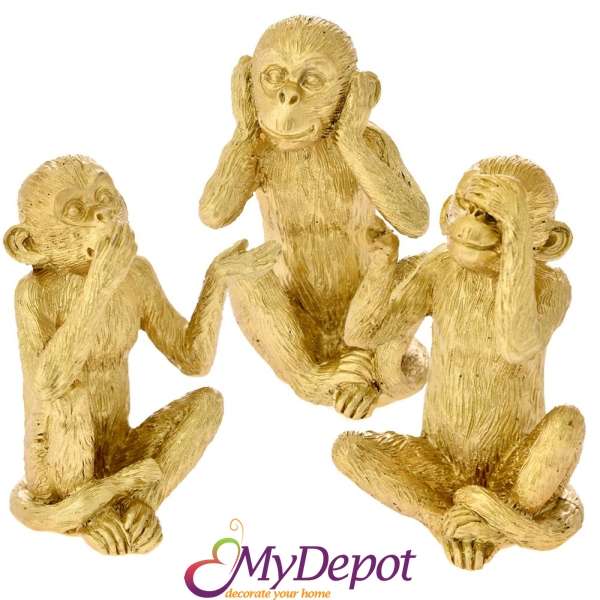 Комплект 3 бр. златни маймунки, 20 см