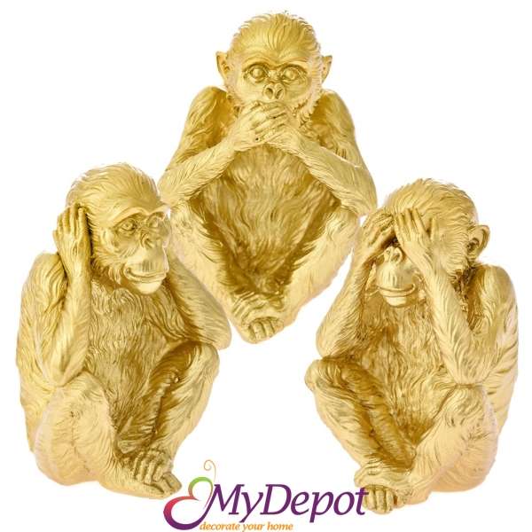 Комплект 3 бр. златни маймунки, 30 см