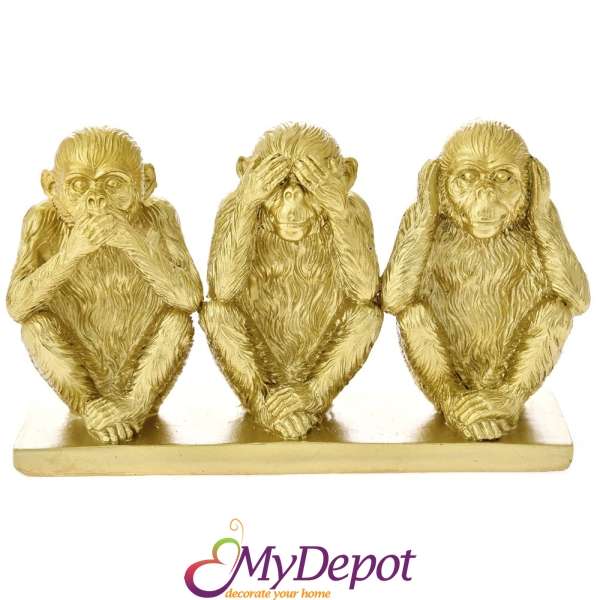 Поли постамент маймуни, злато, 18 см