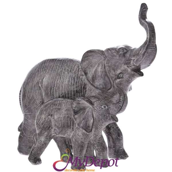 Полирезинов слон с малко слонче, сиво, 30 см 