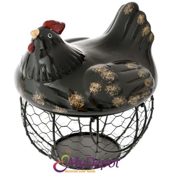 Кошница кокошка, черна, 19х23 см