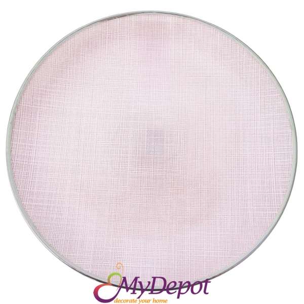 Стъклена чиния нишки със сребърен кант, розова, Ф 33 см