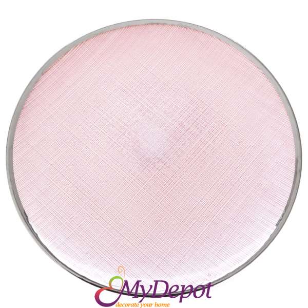 Стъклена чиния нишки, розова, Ф 26 см