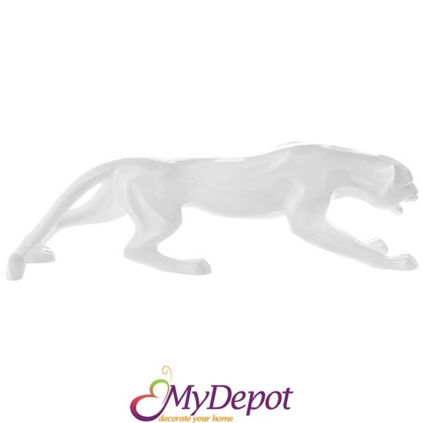 Полирезинова фигура, пантера, бяла, 44х13 см