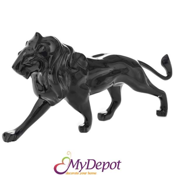 Полирезинова фигура, лъв, черен, 45х24 см