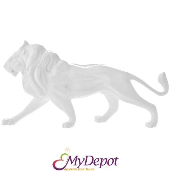 Полирезинова фигура, лъв, бял, 45х24 см